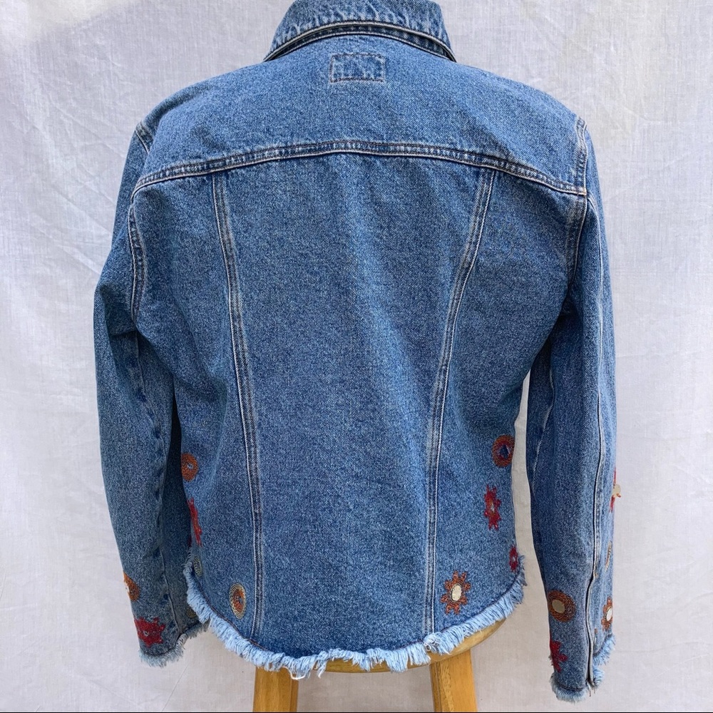 CALVIN KLEIN JEANS Denim Jean Jacket with Red Orange Embroidery 100% Cotton - Picture 5 of 13
